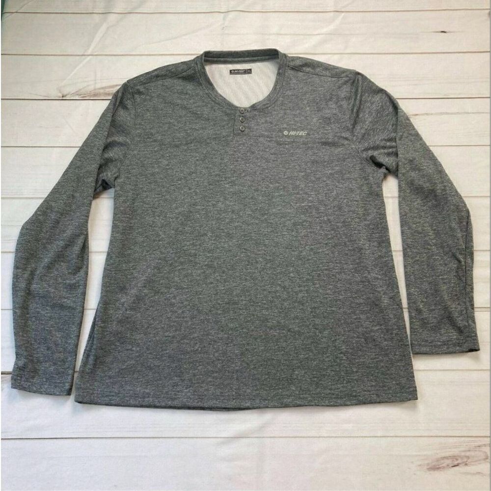 Hi-Tec Mens Gray Long Sleeve Heathered Henley Pullover Shirt Size XL